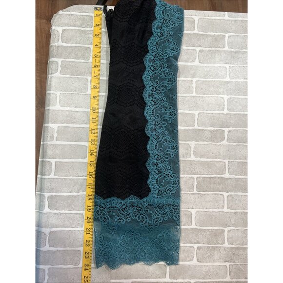 FREE PEOPLE ~X Small ~ Teal & Black Lace NATASHA Bodycon High Neck Dress - Picture 12 of 16